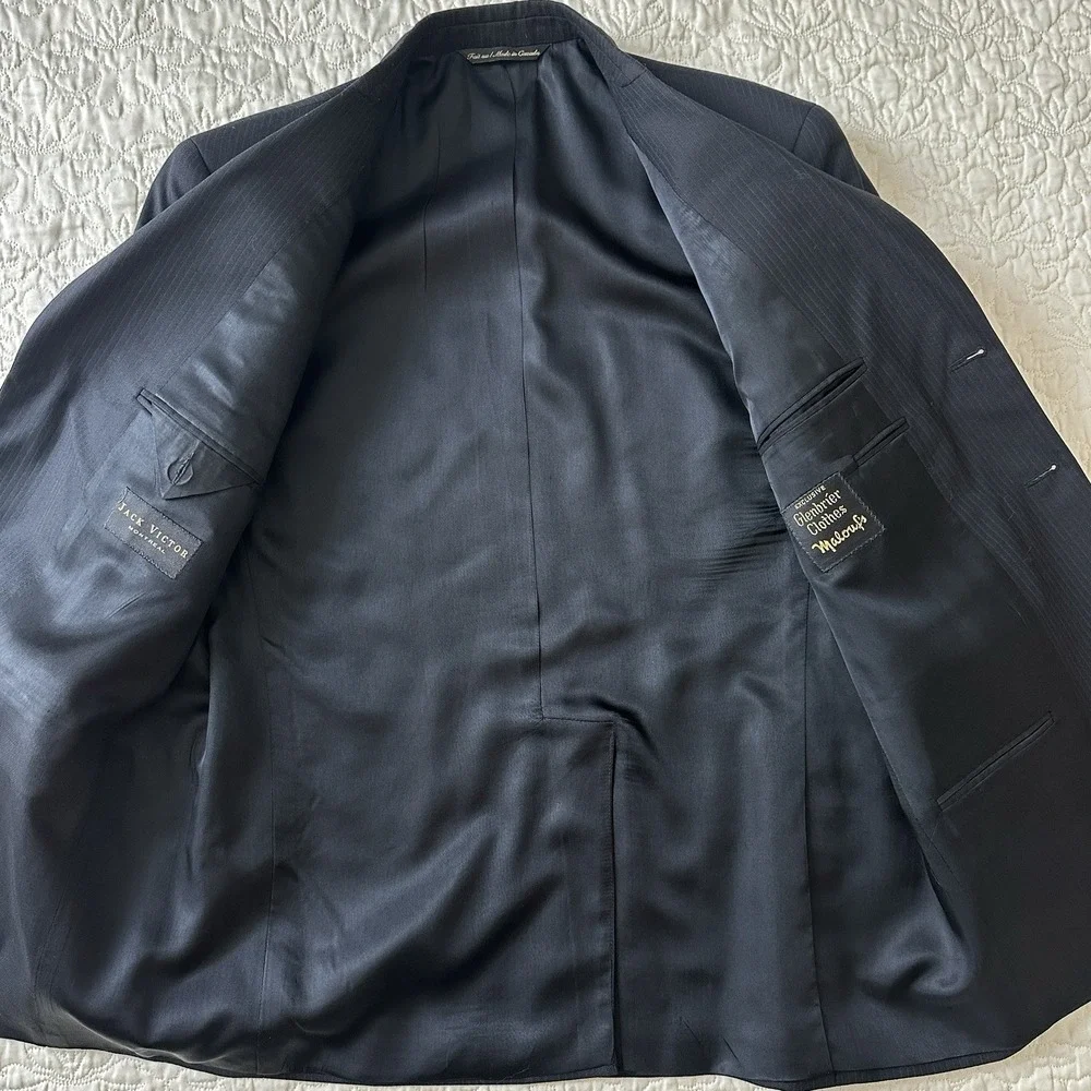 Jack Victor Blazer Suit Sport Coat Men's 42S‎ Black Pin Stripe Lane CT 100% Wool